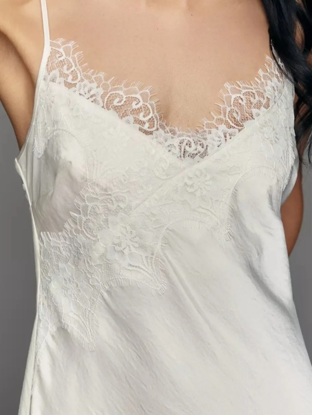 Anthropologie Ivory Lace-Trim Slip Dress